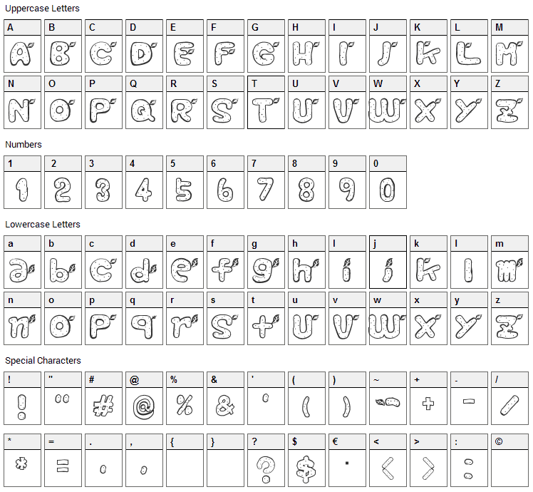 Reaf Font Character Map