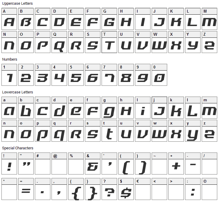 Reality Hyper Font Character Map