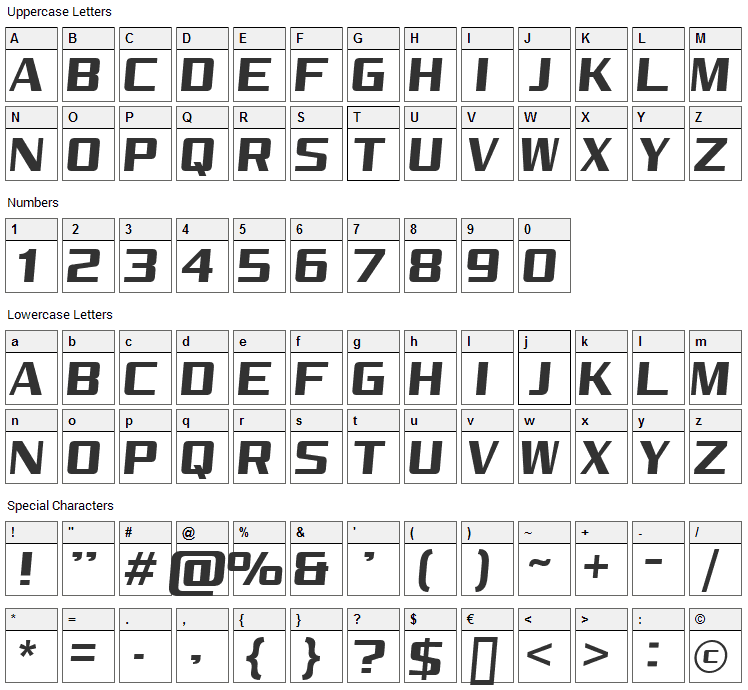 Reality Pursuit Font Character Map