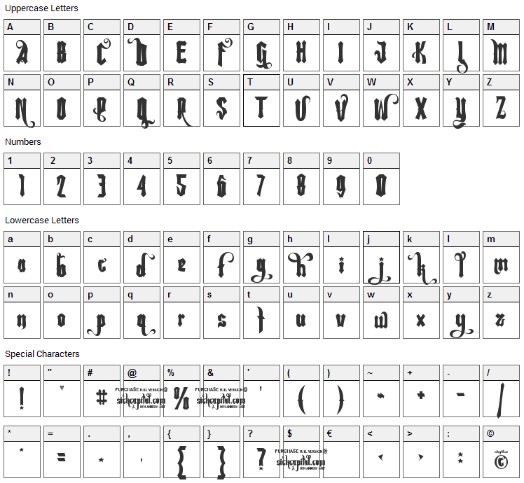 Rebel Pixy Font Character Map