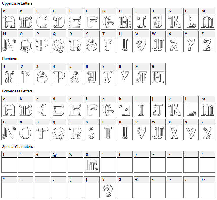 Rebimboca Font Character Map