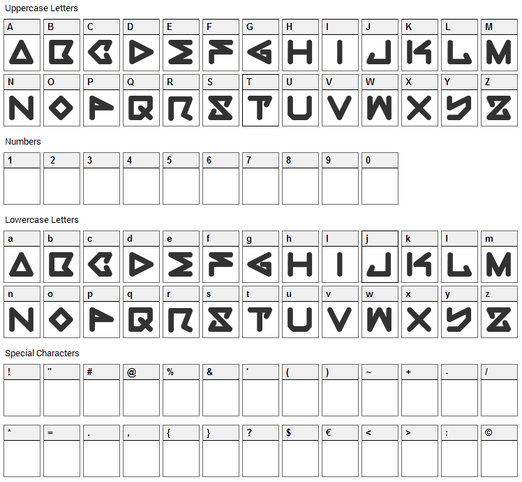 Rec Font Character Map
