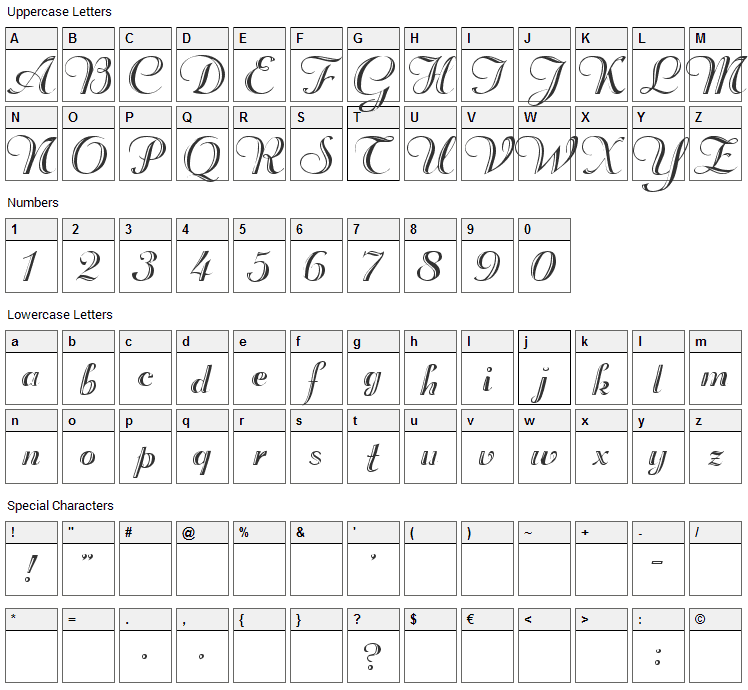 Rechtman Font Character Map