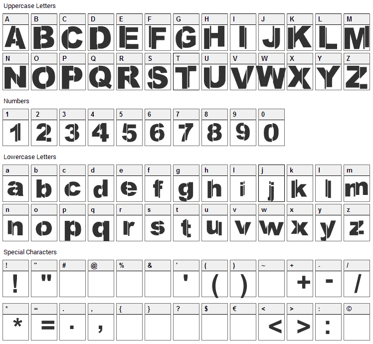 Reclaim the Streets Font Character Map