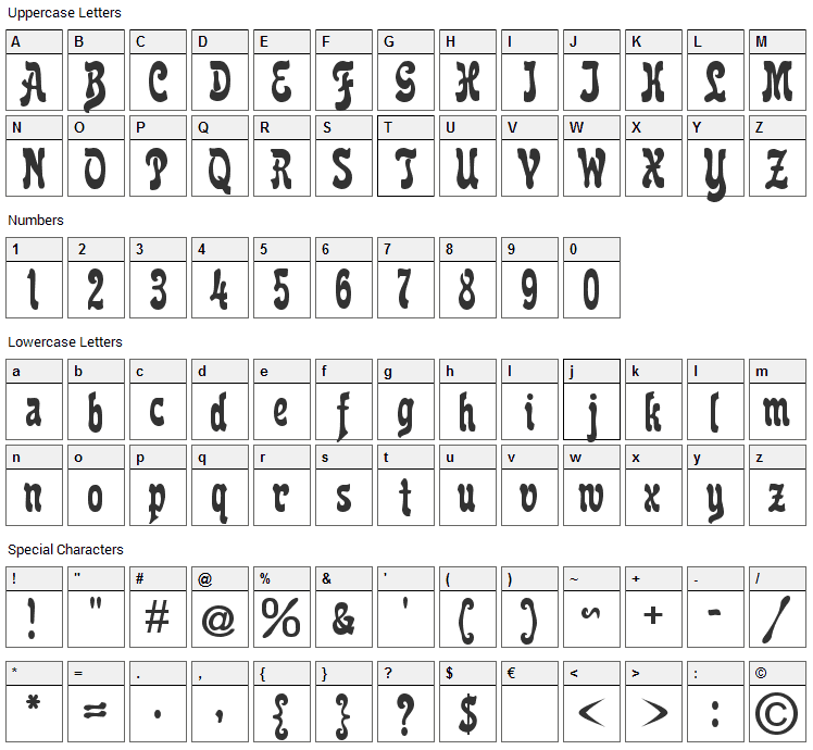 Reclame Font Character Map