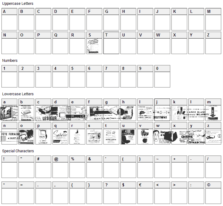 Reclame Font Character Map