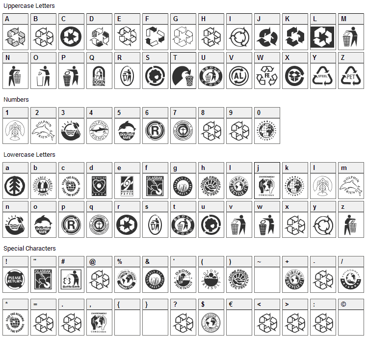 Recycle It Font Character Map