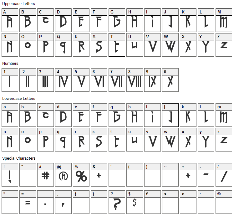 Red Right Hand Font Character Map