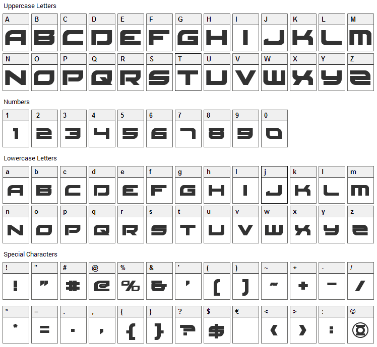 Red Rocket Font Character Map