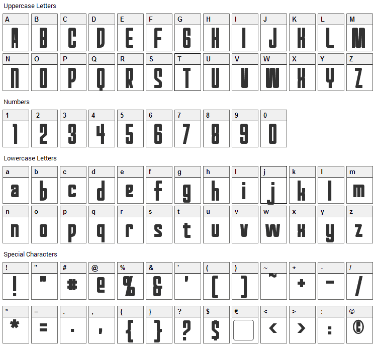 Red World Font Character Map