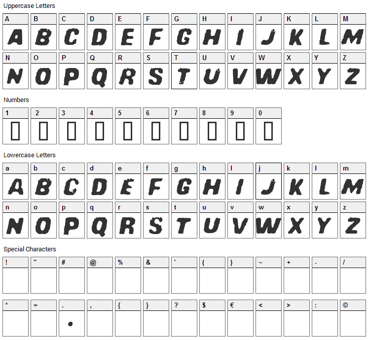 Redcomet Font Character Map