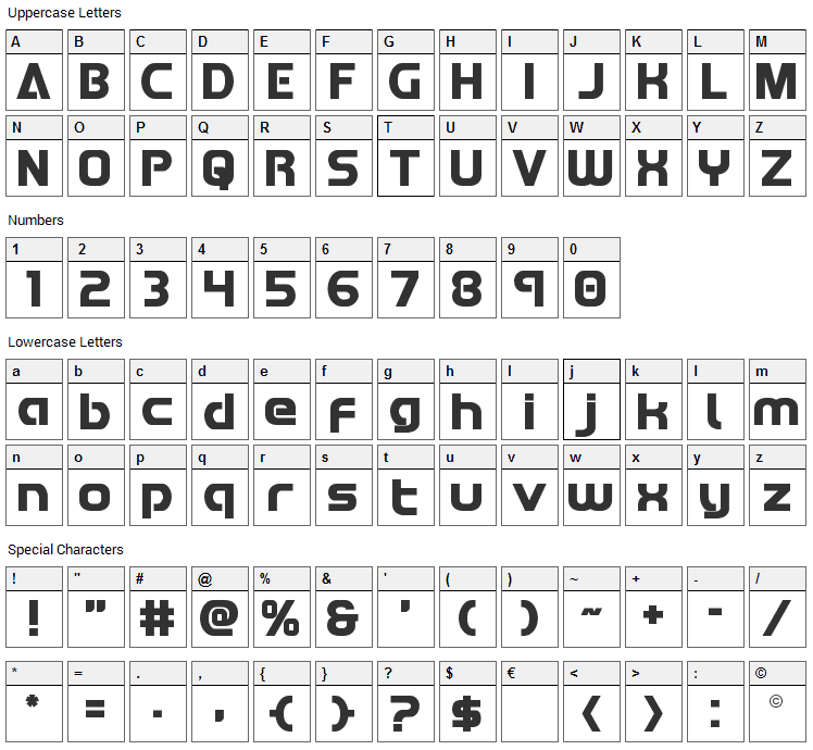 Redline Font Character Map