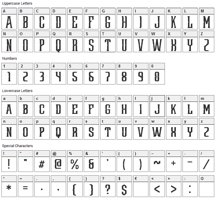 Redsniper Font Character Map