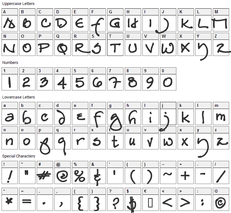 Redstar Font Character Map