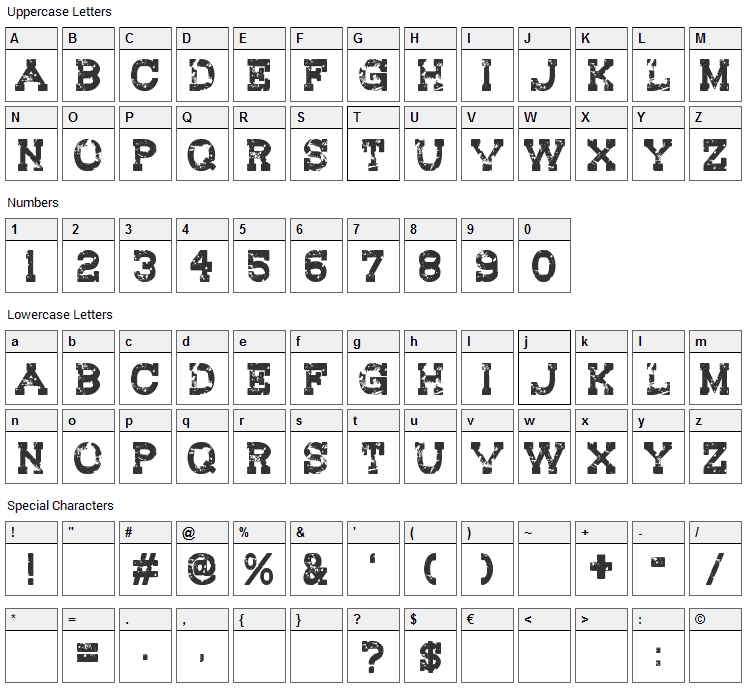 Redwood Creek Font Character Map