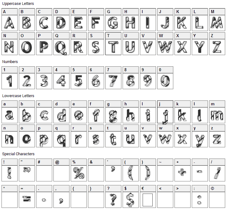 Reflet electrik Font Character Map