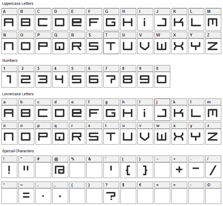 Regata Font Character Map