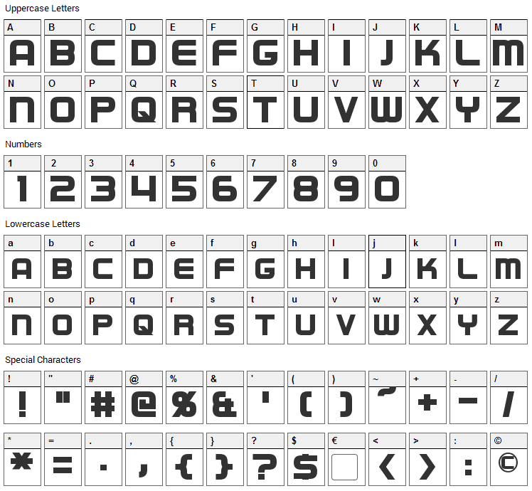 Regen Font Character Map