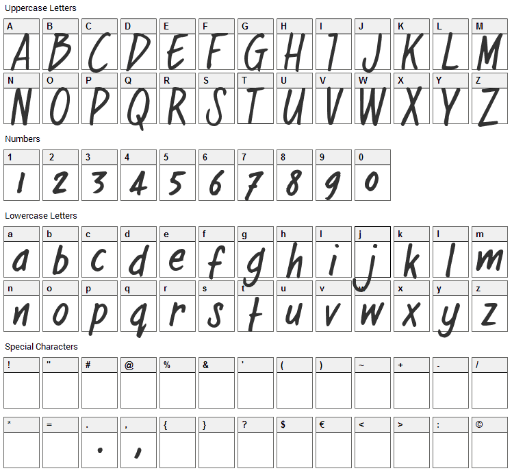 Regular Joe Font Character Map