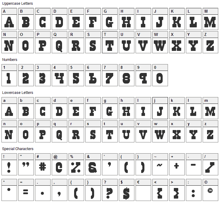 Regulators Font Character Map