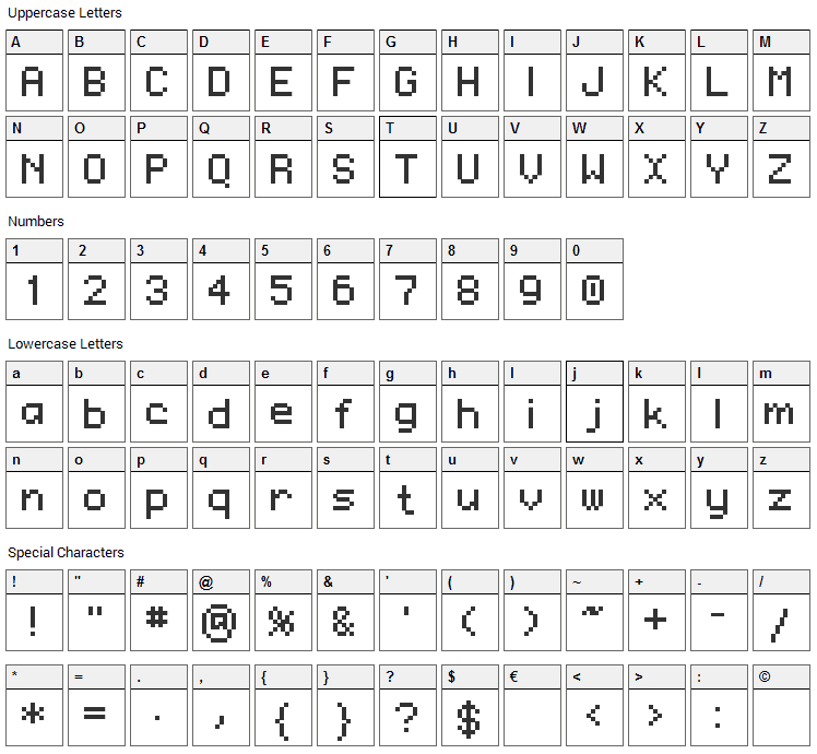 Regupix Font Character Map