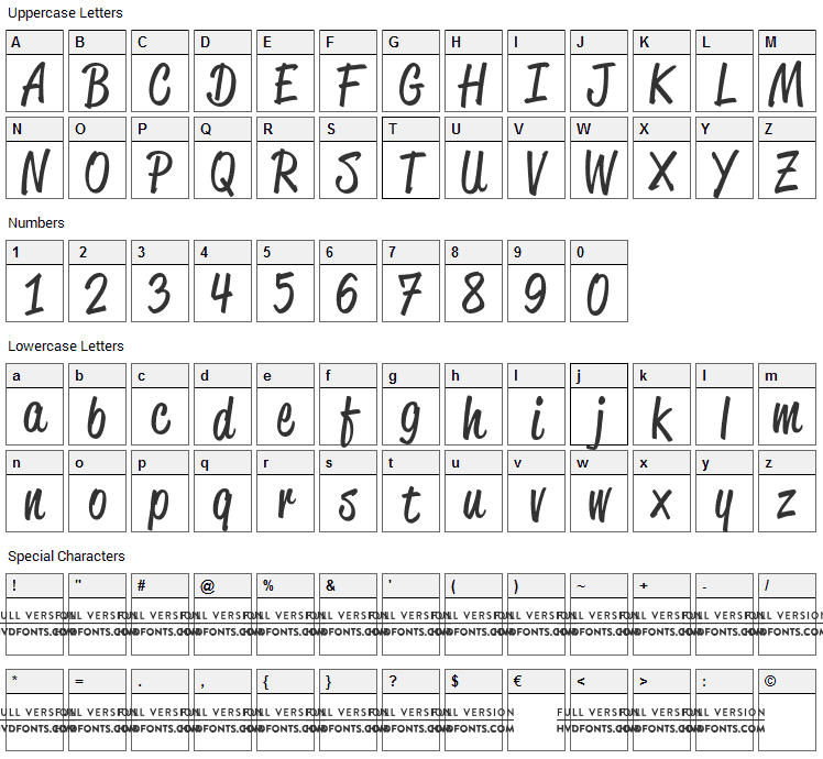 Reklame Script Font Character Map