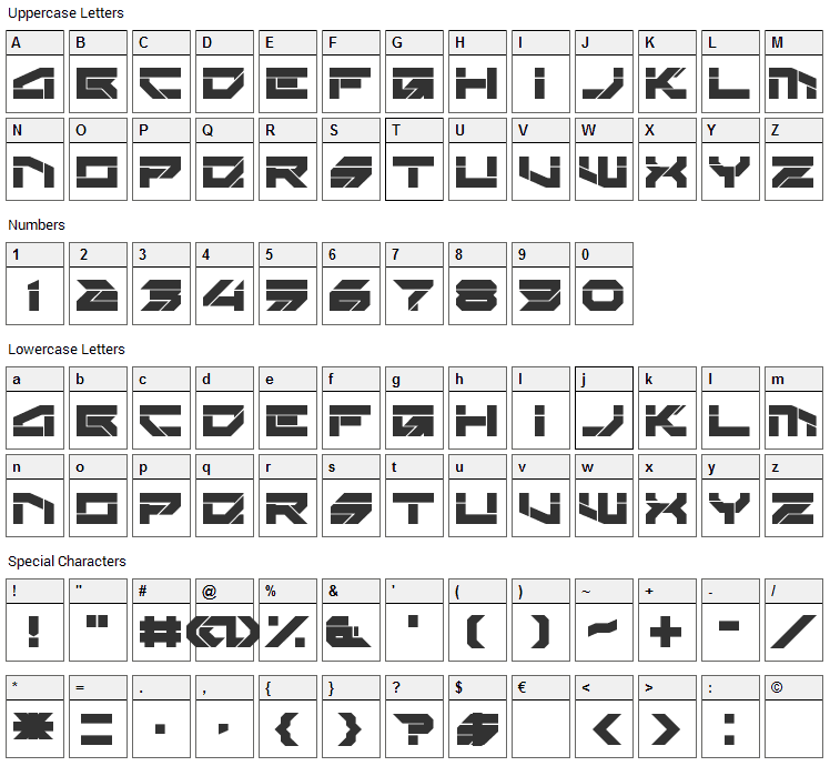 Rektec Font Character Map