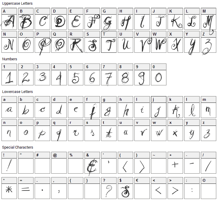 Relaxing Blaze Font Character Map