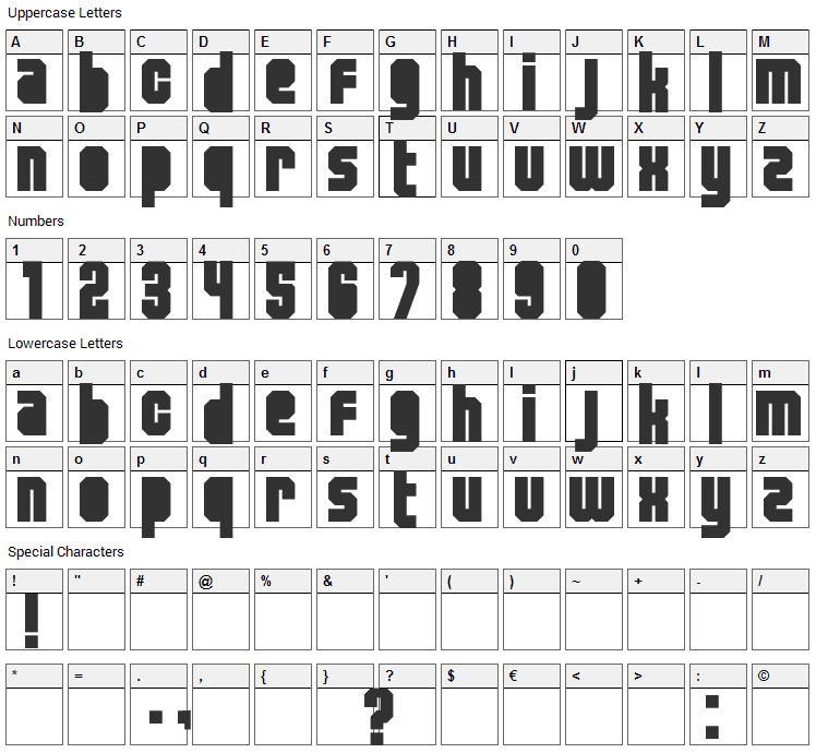 Released Font Character Map