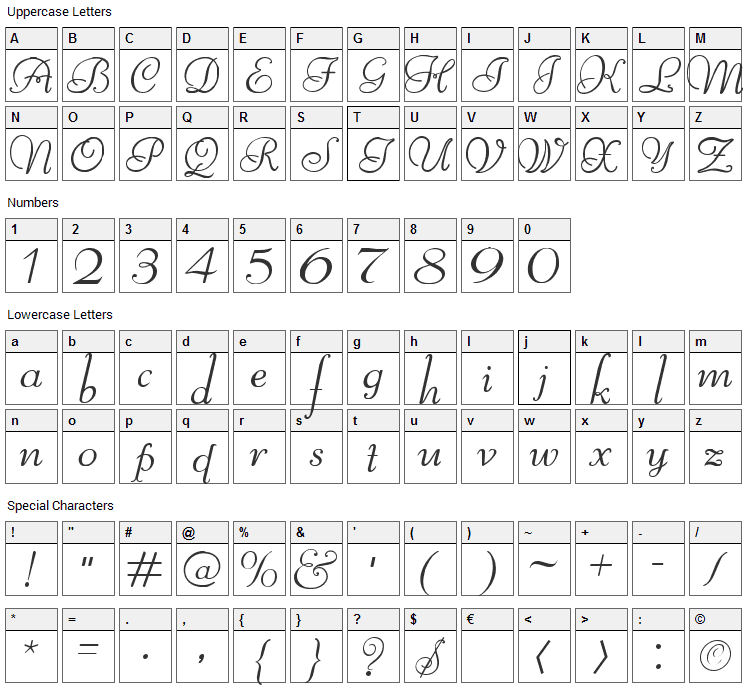 Reliant Font Character Map