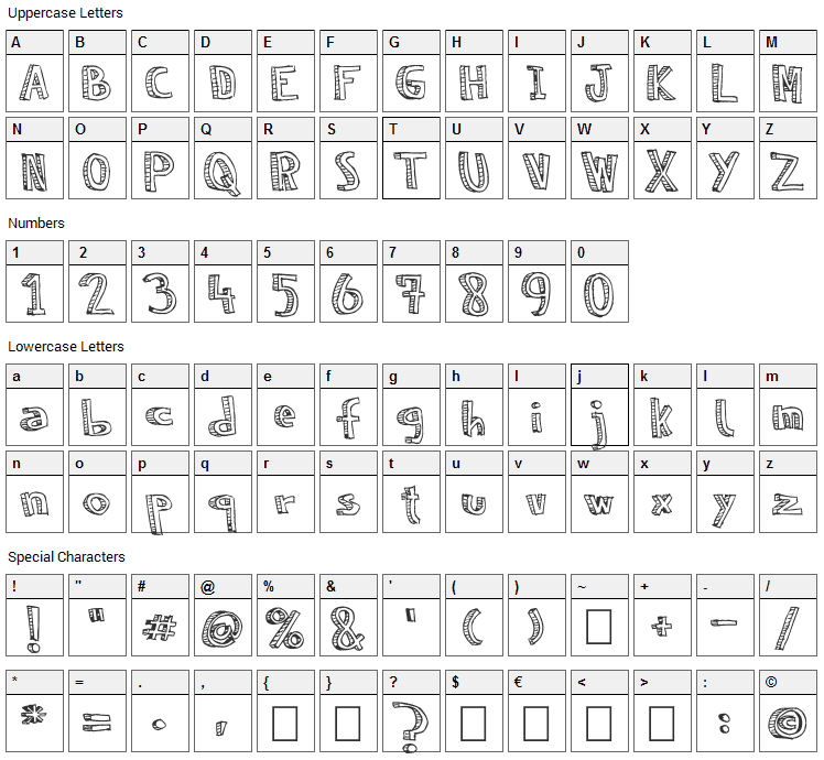 Reliev Font Character Map