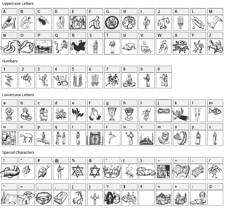 Religious Symbols Font Character Map