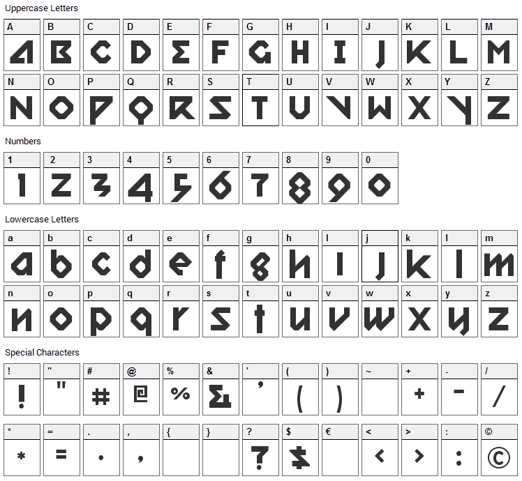 Relish Gargler Font Character Map