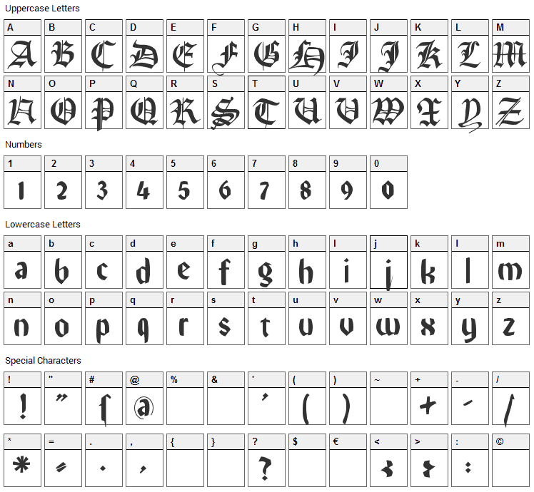 Remember Reiner FS Font Character Map