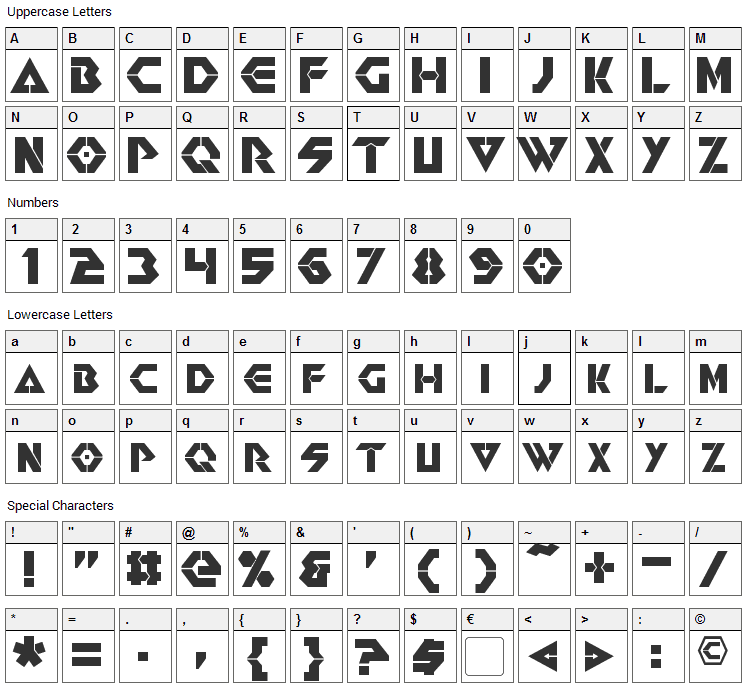 Renegade Font Character Map