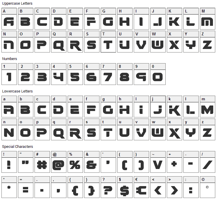 Renegado Font Character Map