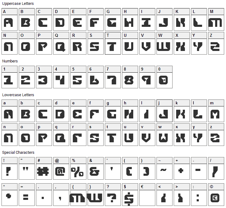 Replicant Font Character Map