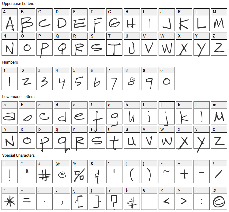 Reprobate Font Character Map