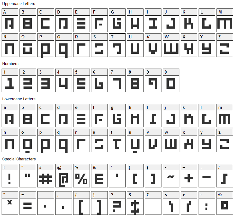 Repulsor Font Character Map