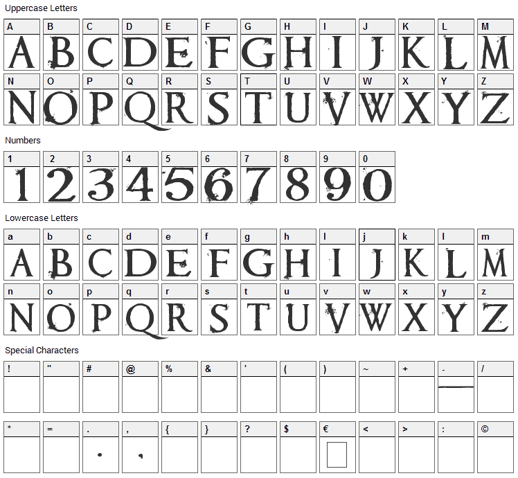 Requiem Font Character Map