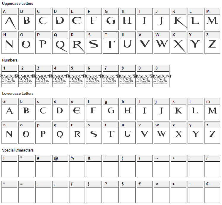 Resident Evil Font Character Map