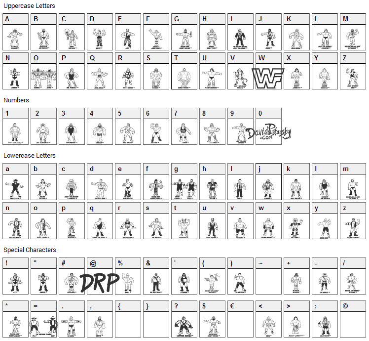 Retro Hasbro WWF Figures Font Character Map