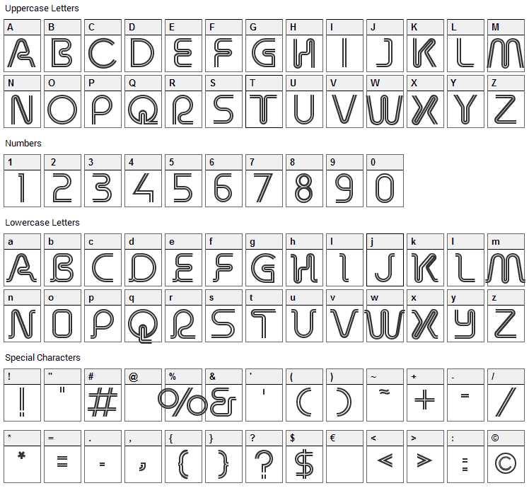 Retro Stereo Thin Font Character Map