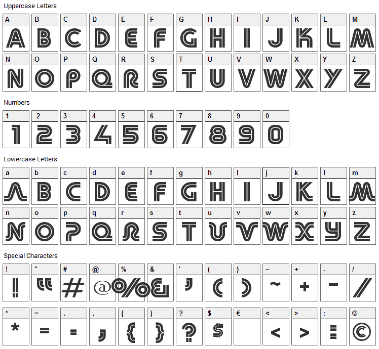 Retro Stereo Wide Font Character Map