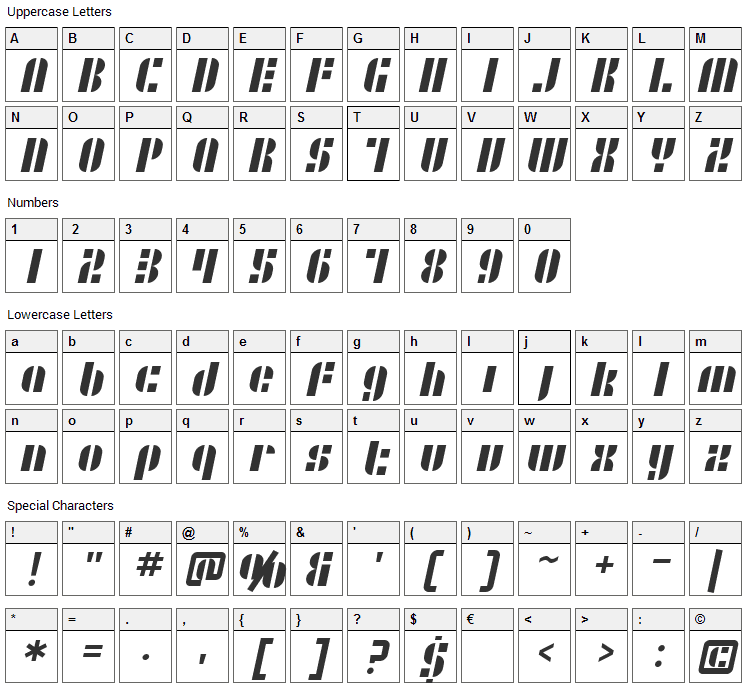 Retrosplice Font Character Map