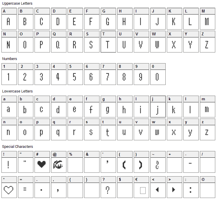 Return of Ganon Font Character Map
