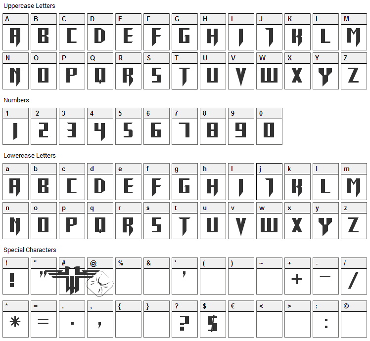 Return To Castle Font Character Map