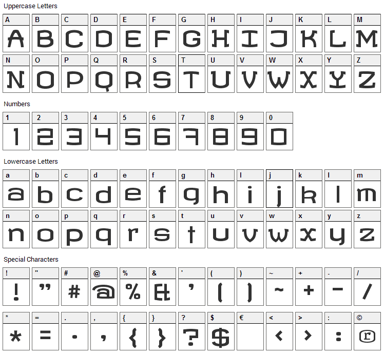 Revalia Font Character Map