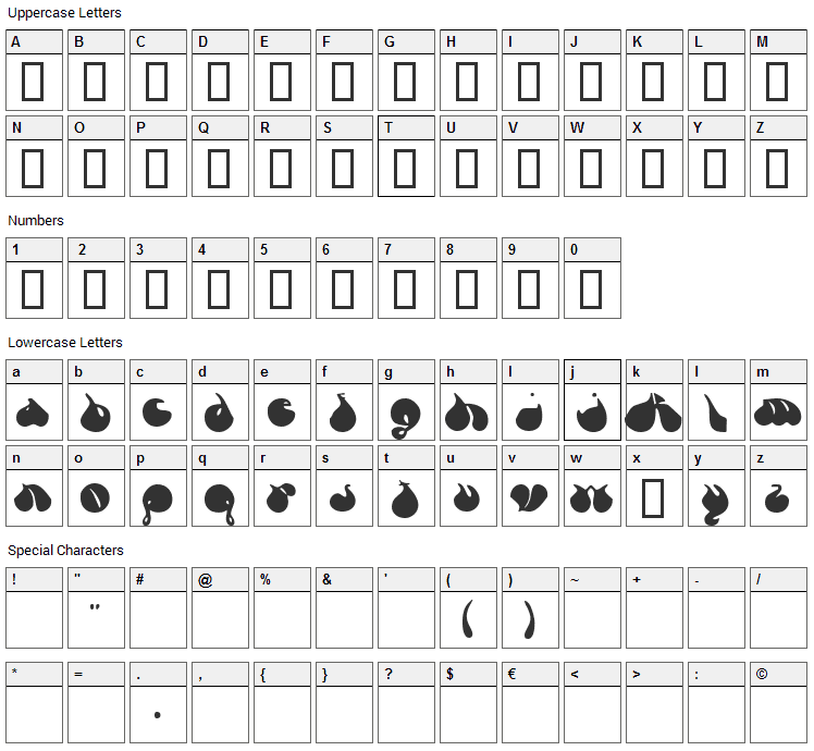 Revenge of Zany Font Character Map