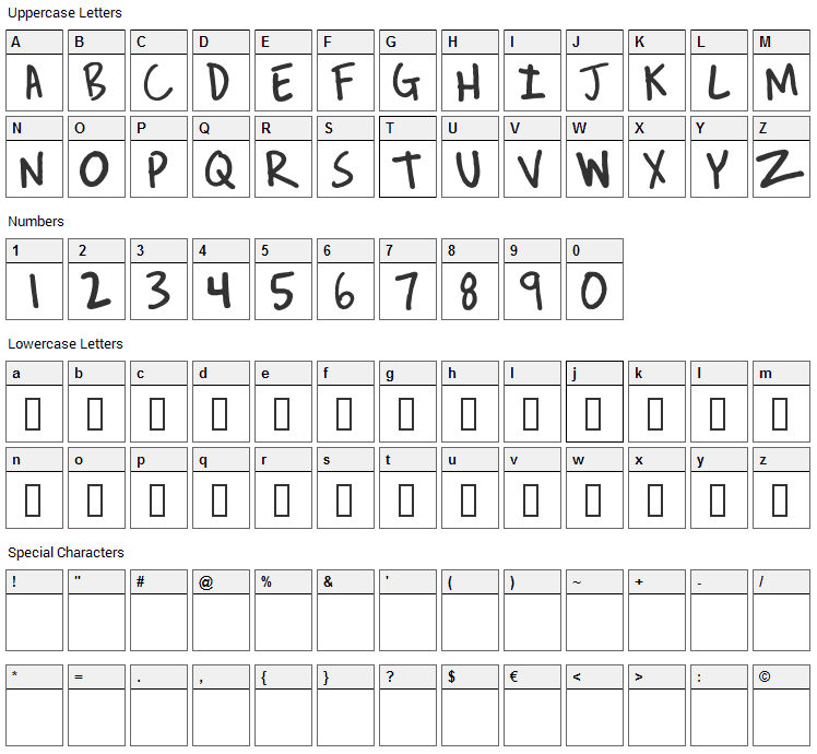 Reverend Josh Font Character Map